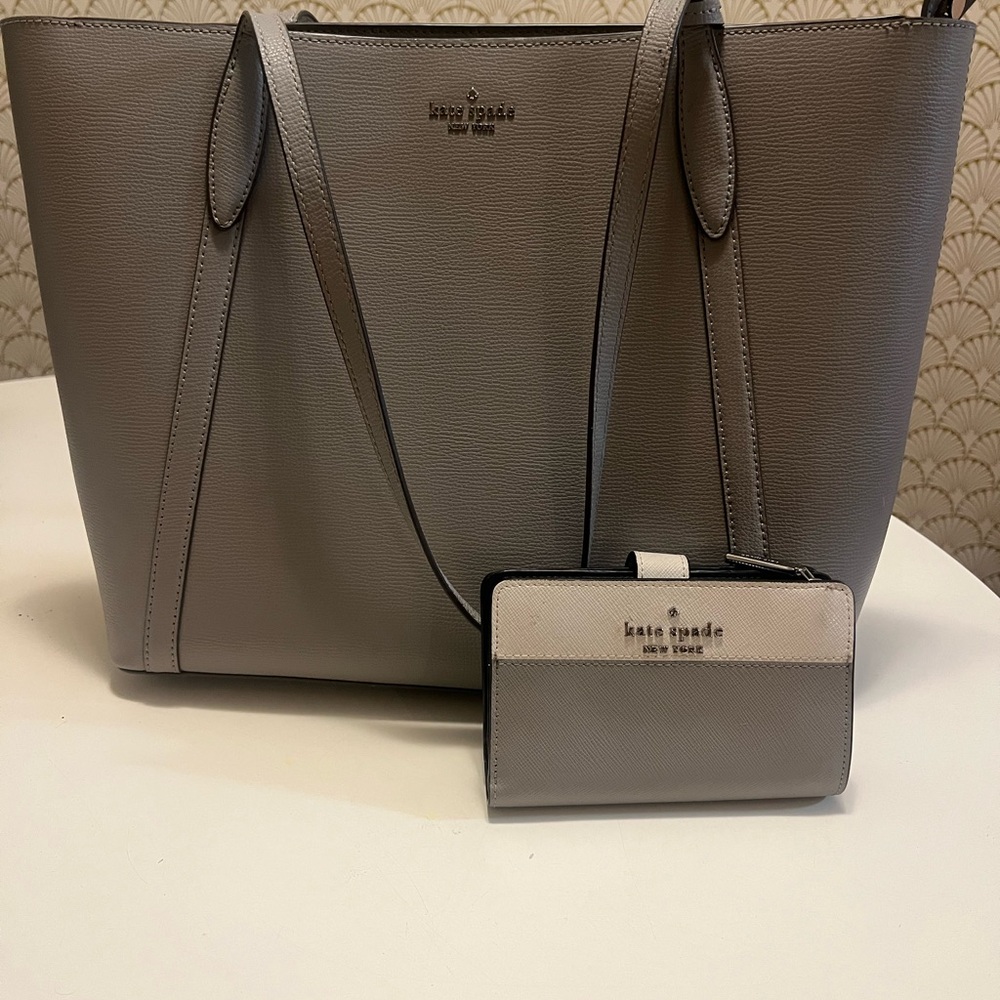 Kate Spade Gray Tote Bag and Wallet Set